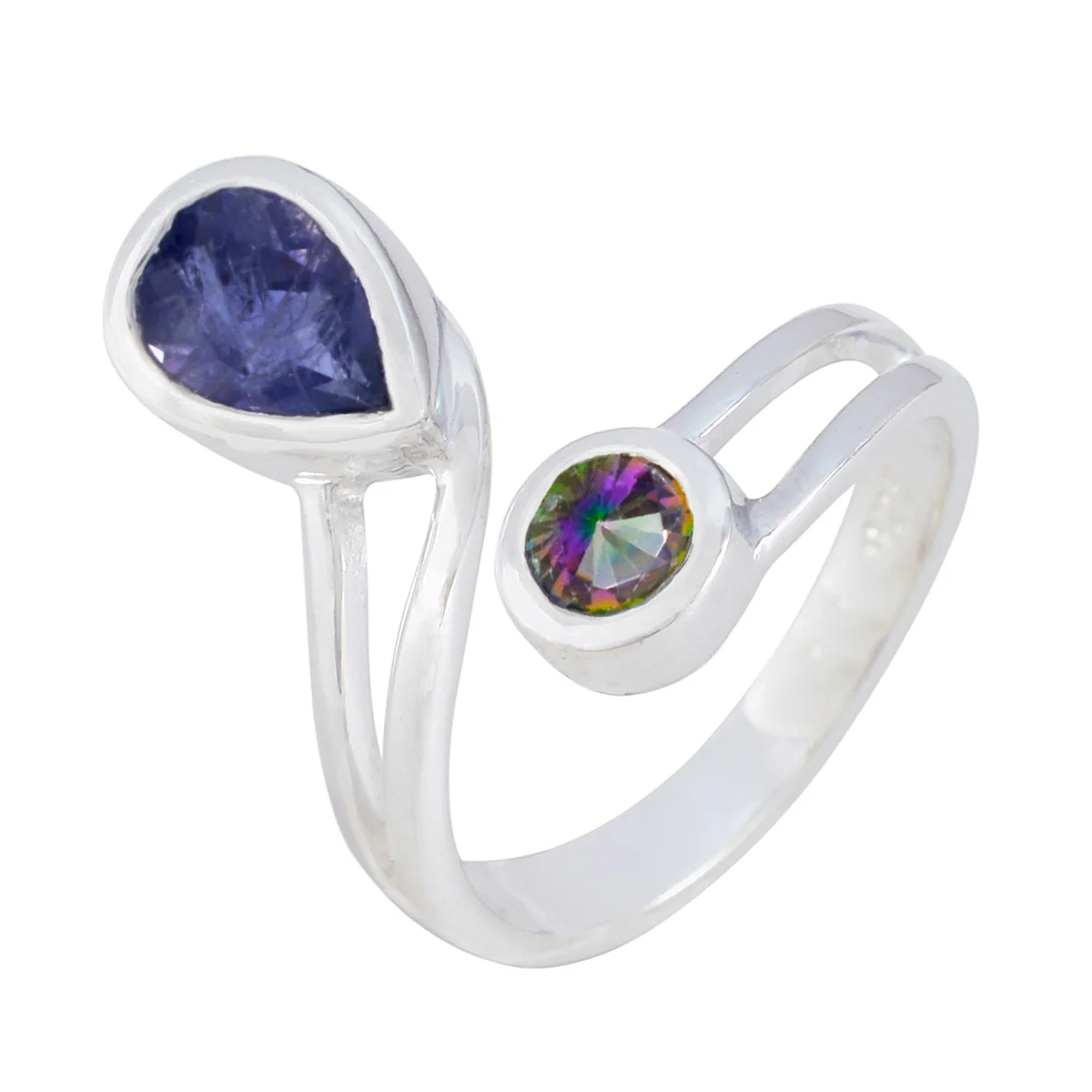Multi Stone Toi et Moi French 925 Sterling Silver multicolor Gems Tiny Abstract Ring Jewellery - Image 2