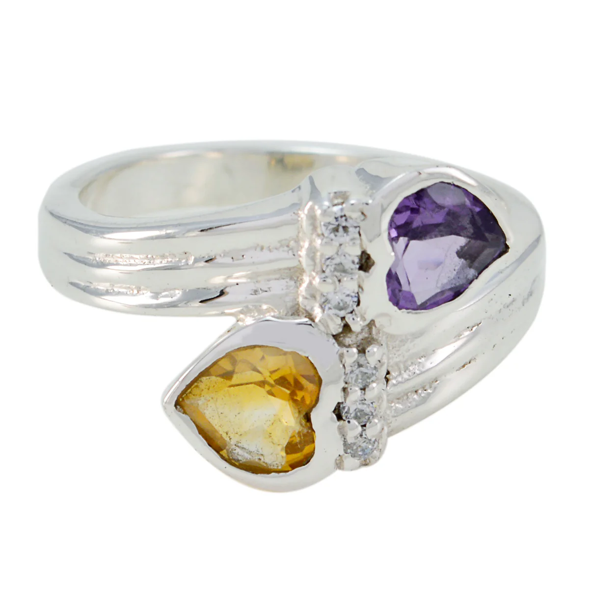 Multi Stone Toi et Moi French Sterling Silver multicolor Gemstone Minimal Heart Ring Jewelry - Image 2