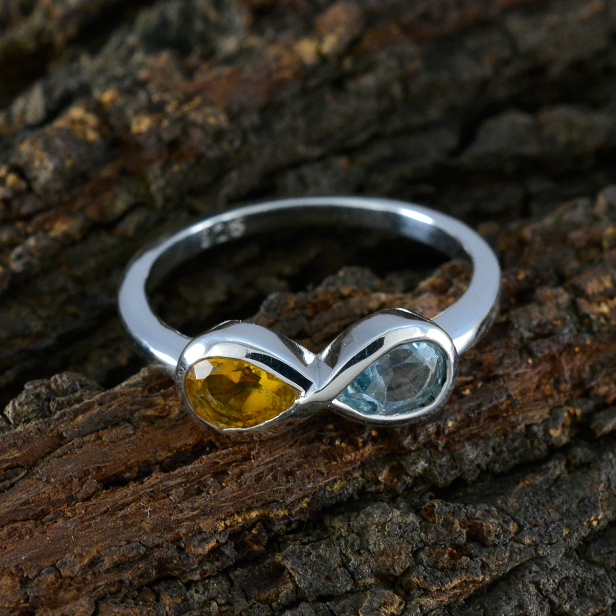 Multi Stone Toi et Moi Japanese Silver multicolor Gemstones Dainty Sophisticated Ring Jewelry - Image 3