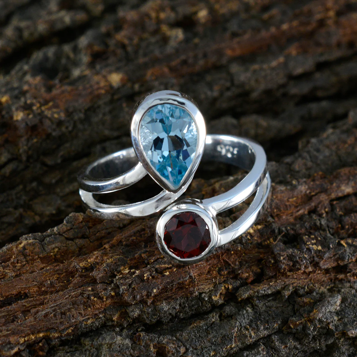 Multi Stone Toi et Moi Moroccan 925 Silver multicolor Gemstone Tiny Modern Ring Jewellery - Image 3