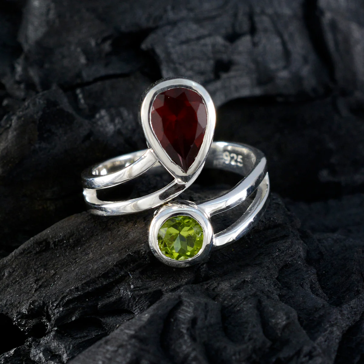 Multi Stone Toi et Moi Moroccan Sterling Silver multicolor Gems Tiny Modern Ring Jewellery - Image 4