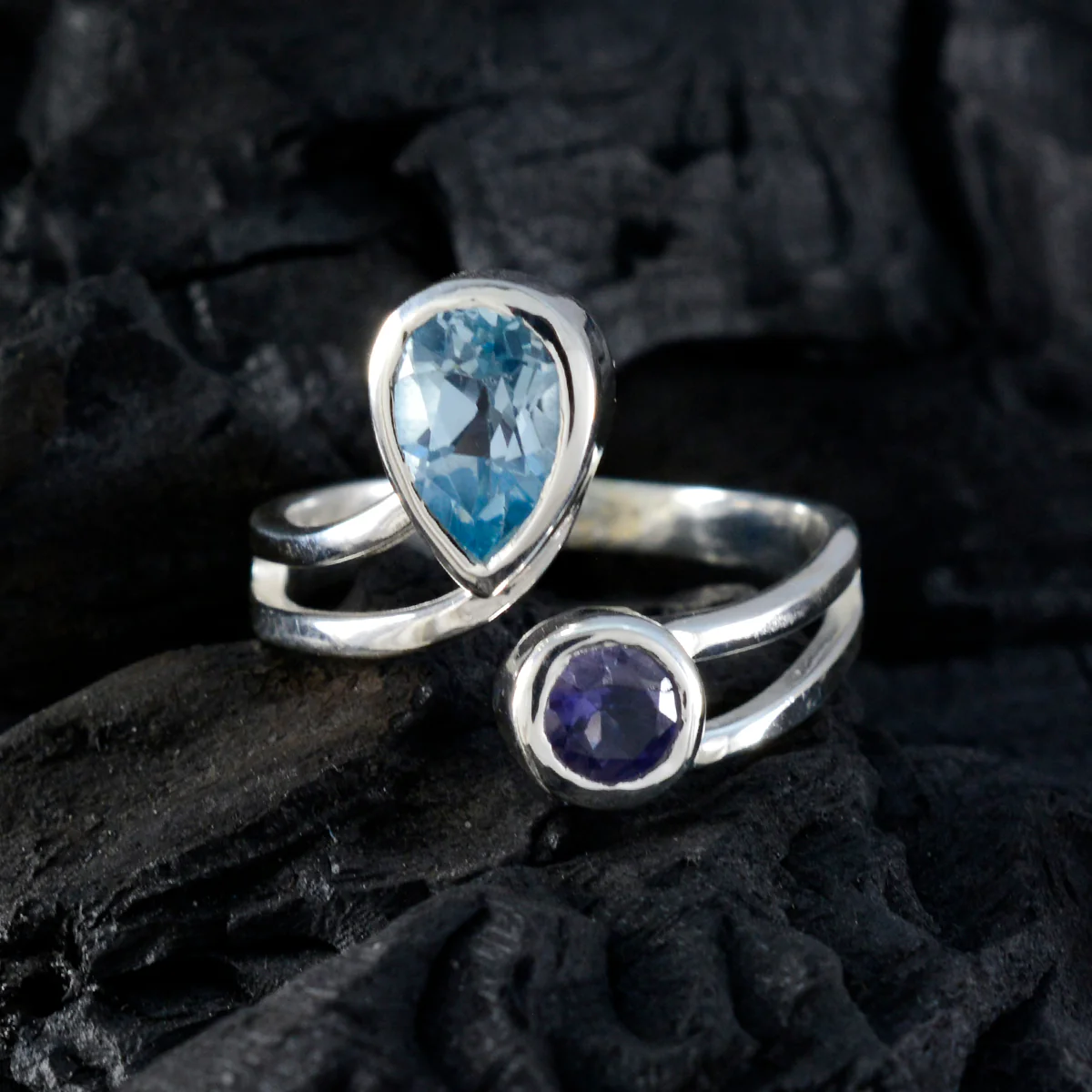 Multi Stone Toi et Moi Russian 925 Silver multicolor Gems Tiny Artisan Ring Jewellery - Image 4