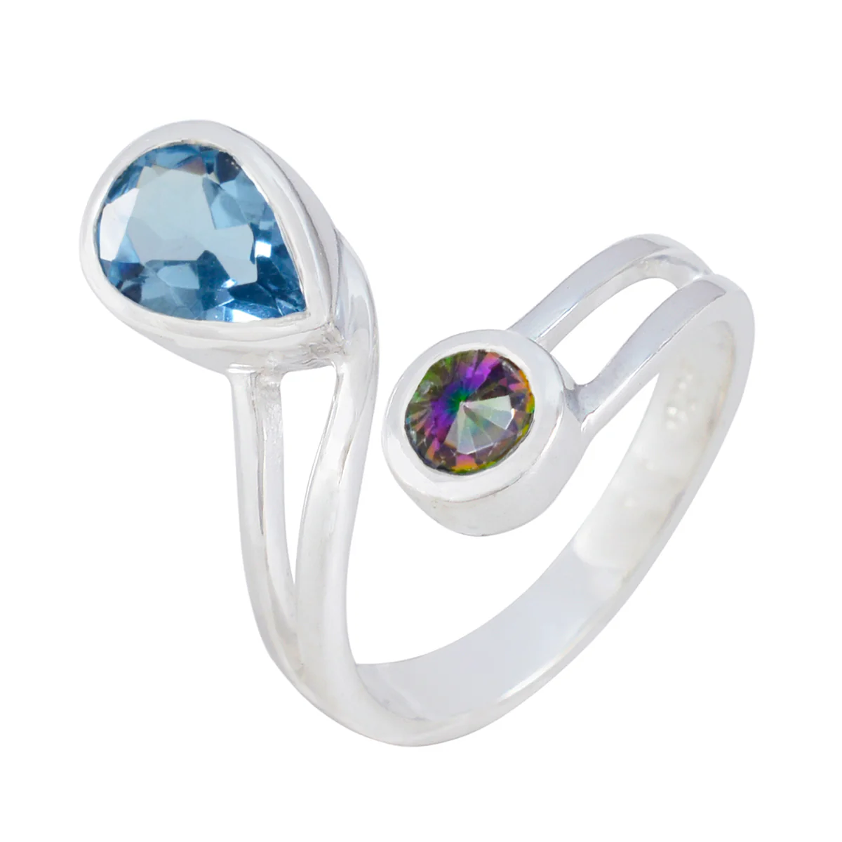 Multi Stone Toi et Moi Russian Sterling Silver multicolor Gems Tiny Sophisticated Ring Jewelry - Image 2
