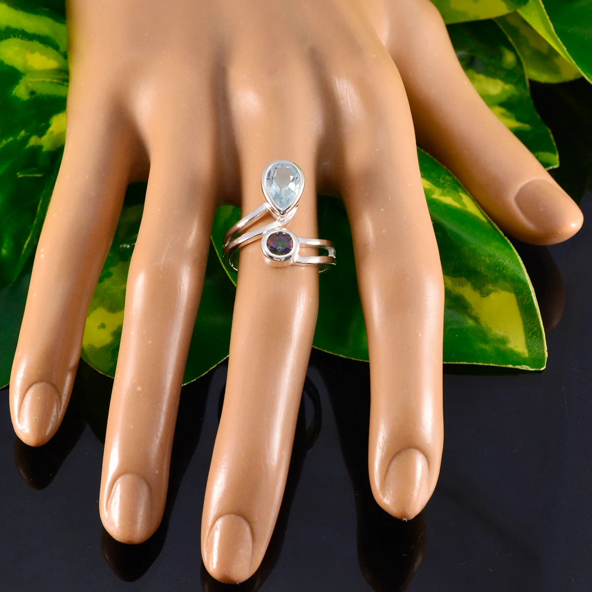 Multi Stone Toi et Moi Russian Sterling Silver multicolor Gems Tiny Sophisticated Ring Jewelry - Image 5
