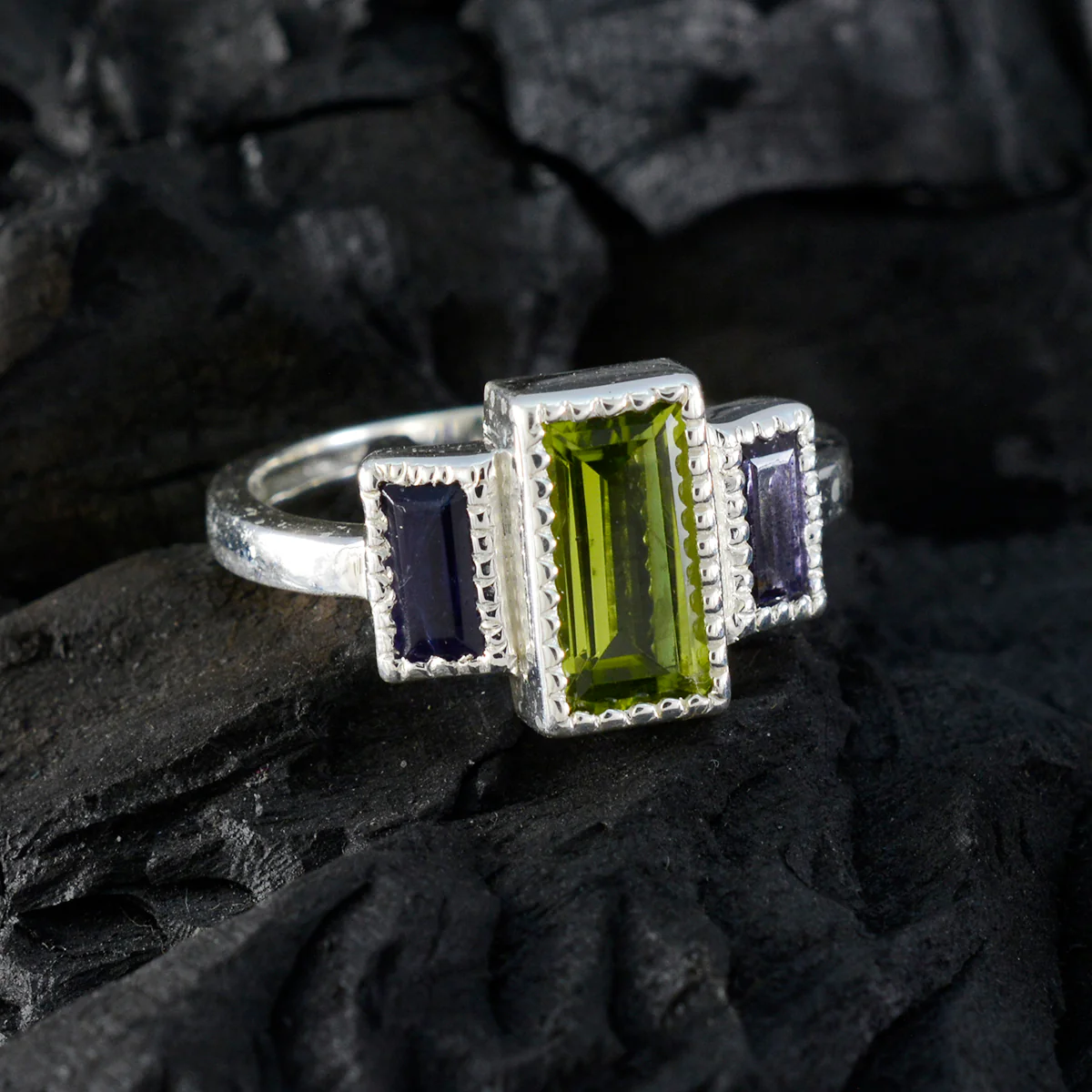 Multi Stone Trilogy African 92.5 Silver multicolor Gems Featherlight Modern Ring Jewellery - Image 4