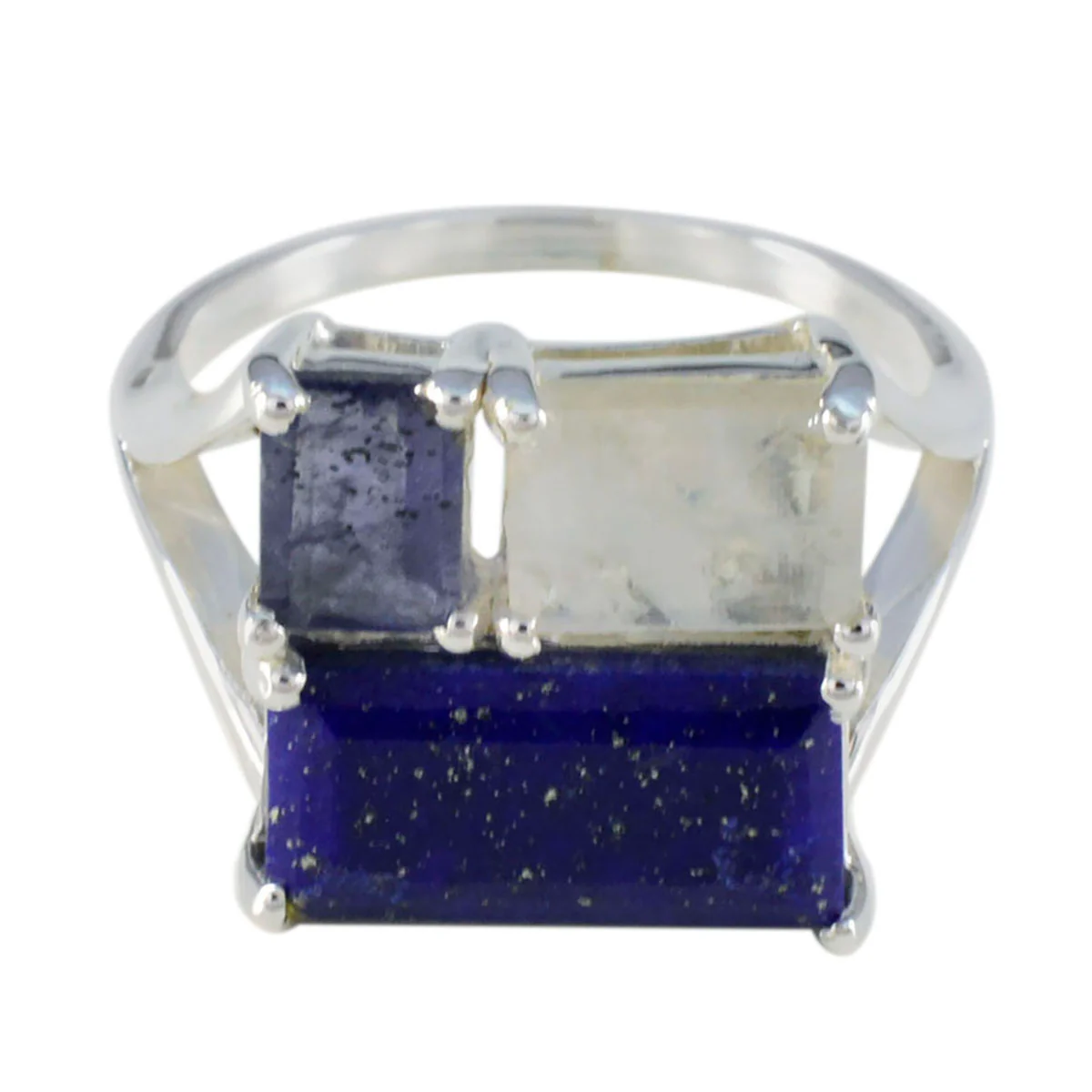 Multi Stone Trilogy African 92.5 Silver multicolor Gemstones Classic Trendy Ring Jewellery