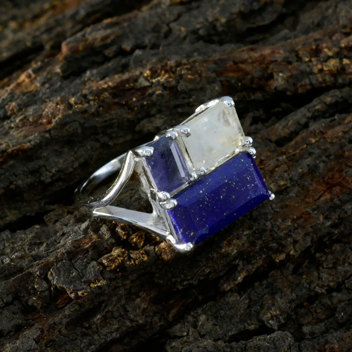 Multi Stone Trilogy African 92.5 Silver multicolor Gemstones Classic Trendy Ring Jewellery - Image 3