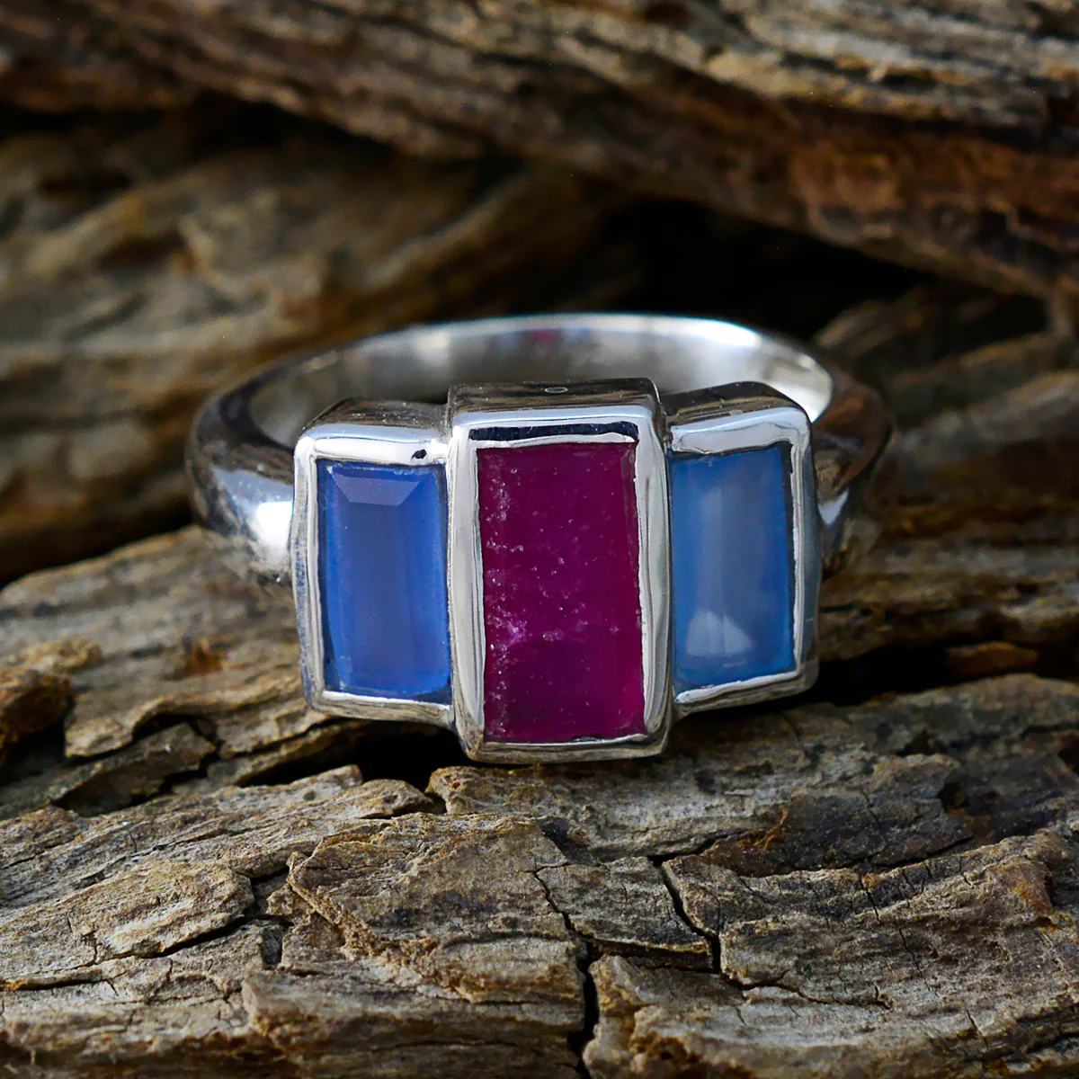 Multi Stone Trilogy African 925 Silver multicolor Gemstones Minimal Abstract Ring Jewellery - Image 3