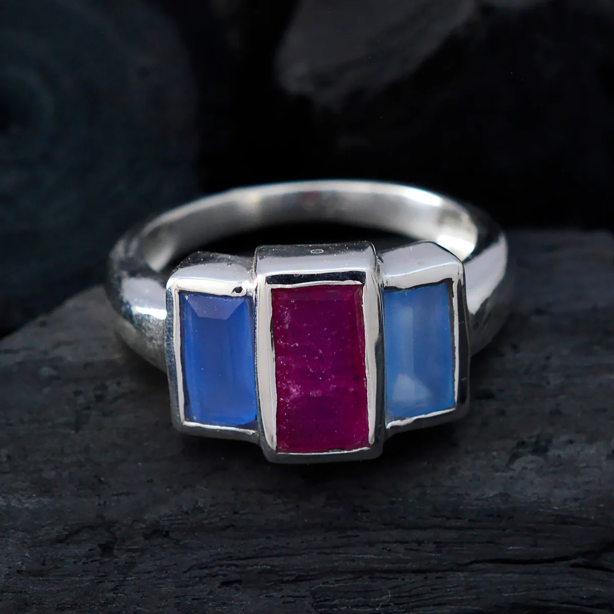 Multi Stone Trilogy African 925 Silver multicolor Gemstones Minimal Abstract Ring Jewellery - Image 4