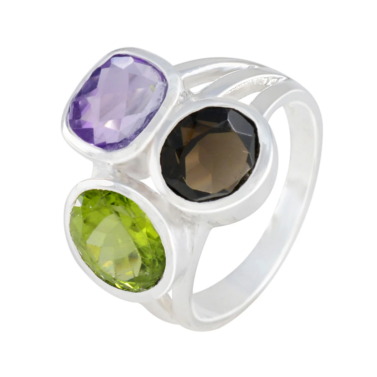 Multi Stone Trilogy African 925 Sterling Silver multicolor Gemstone Eye-catching Cocktail Ring Jewelry - Image 2