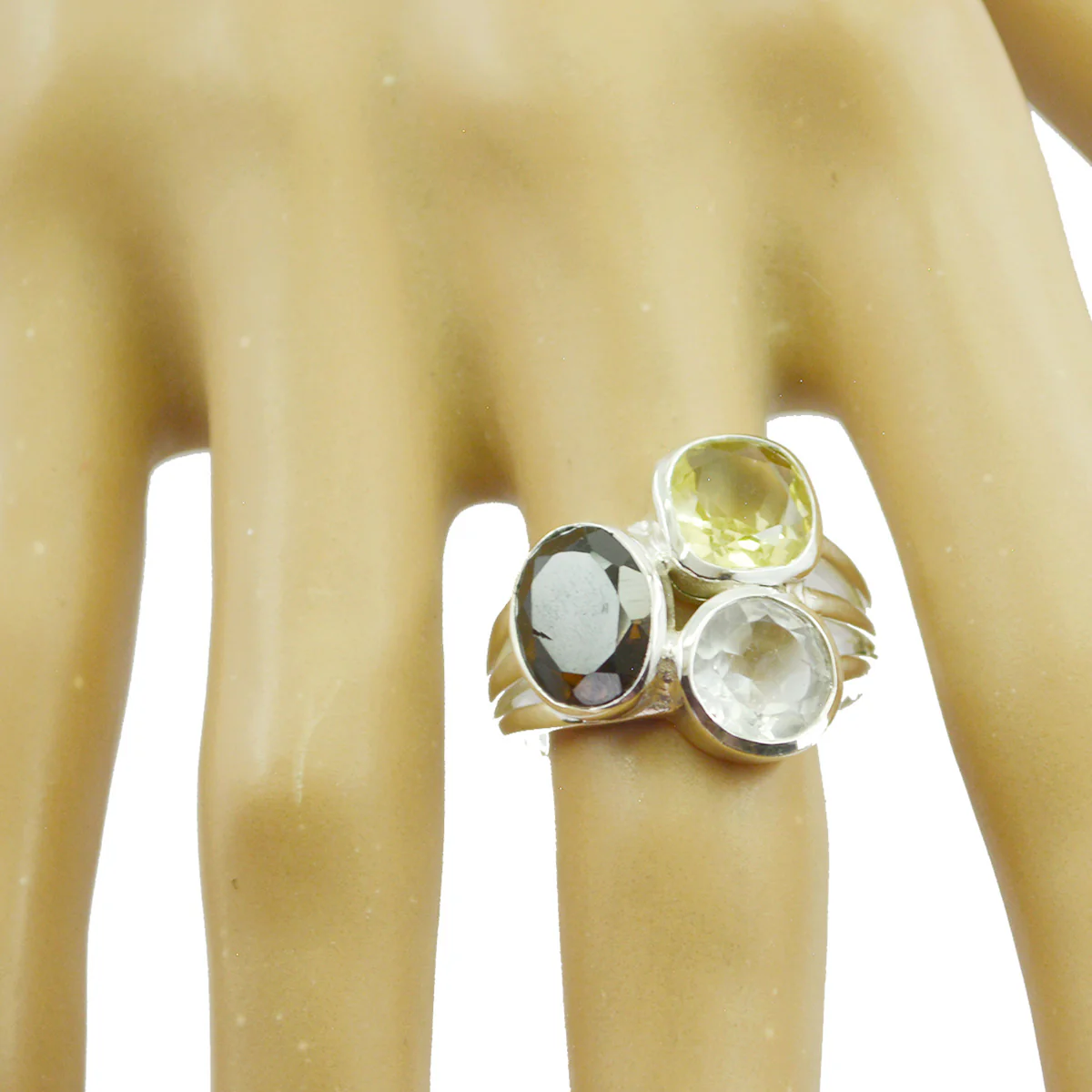 Multi Stone Trilogy African 925 Sterling Silver multicolor Gemstone Mid-weight Cocktail Ring Jewellery - Image 2