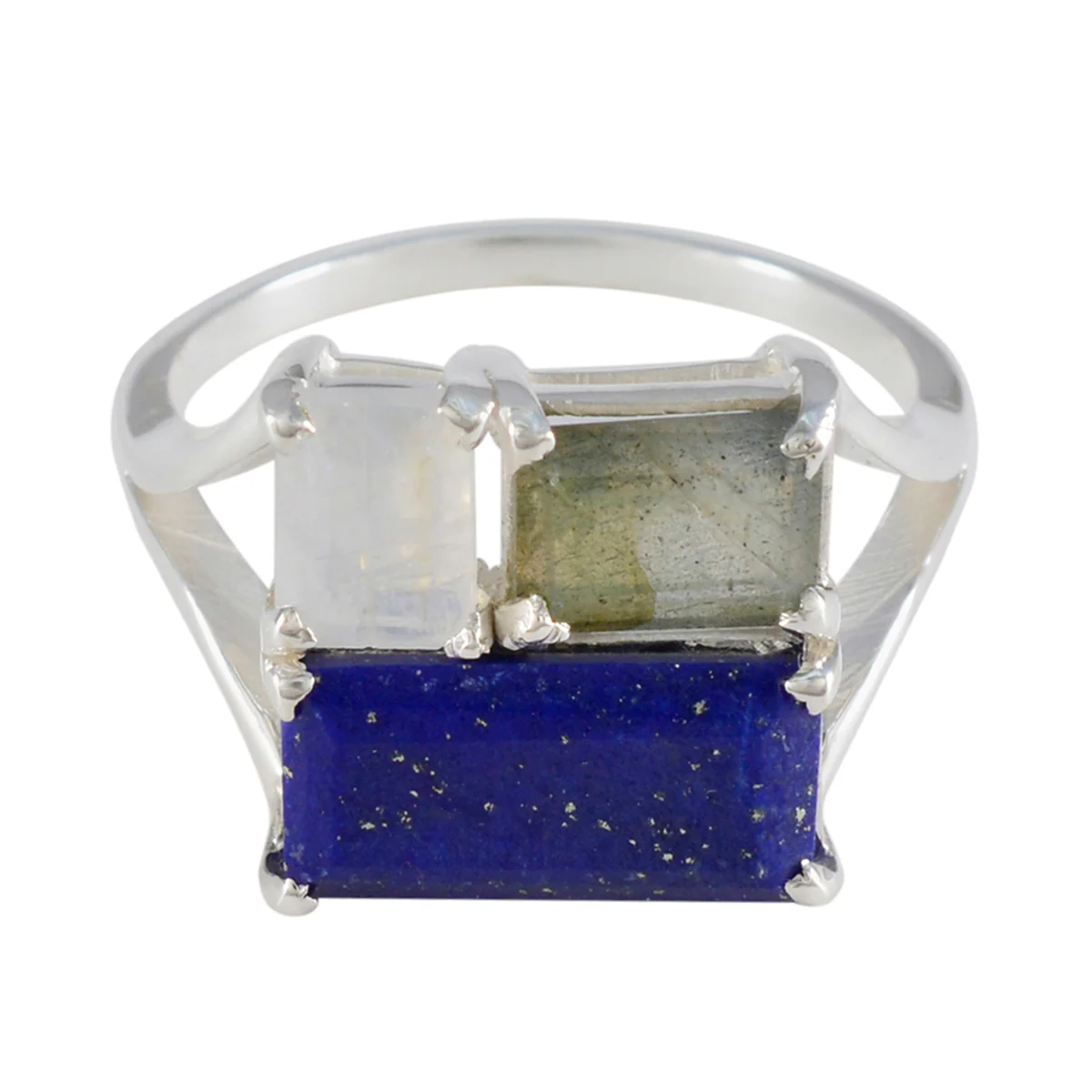 Multi Stone Trilogy African Sterling Silver multicolor Gemstone Classic Trendy Ring Jewelry