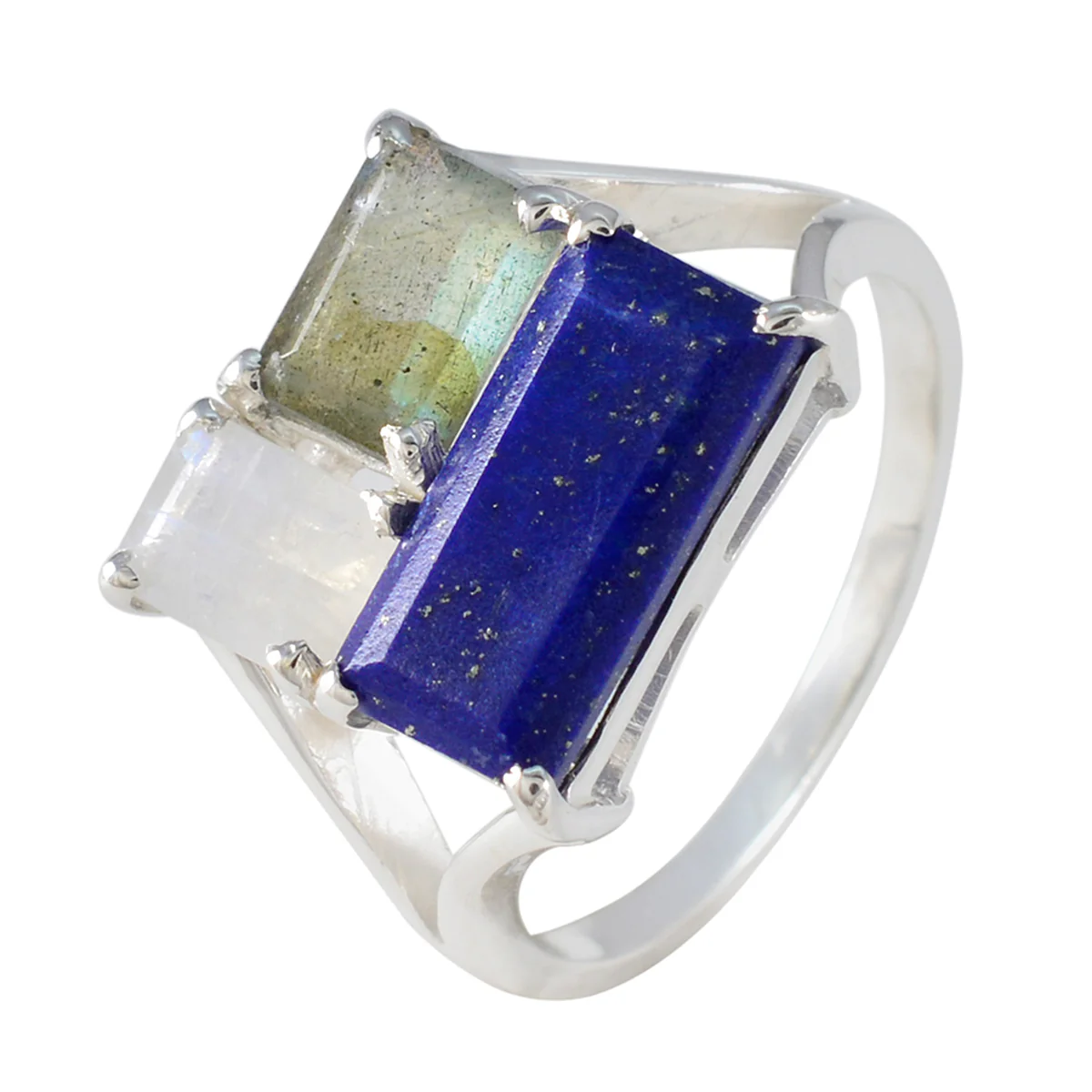 Multi Stone Trilogy African Sterling Silver multicolor Gemstone Classic Trendy Ring Jewelry - Image 2