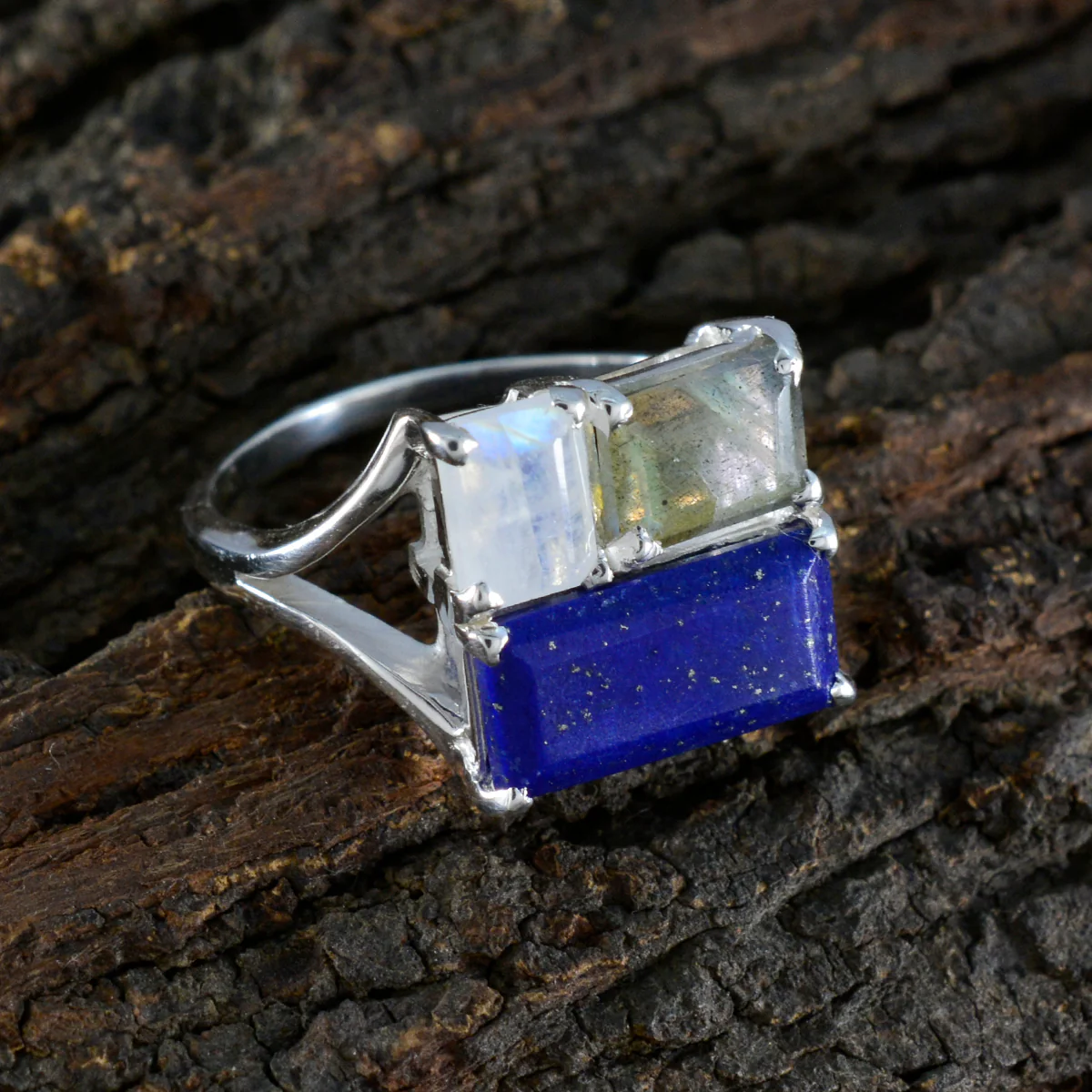 Multi Stone Trilogy African Sterling Silver multicolor Gemstone Classic Trendy Ring Jewelry - Image 3