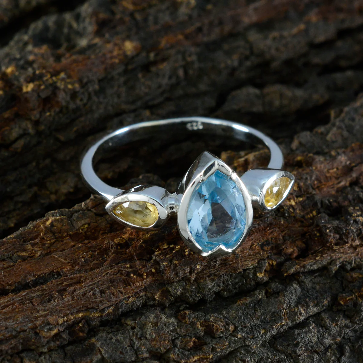Multi Stone Trilogy American 925 Silver multicolor Gemstone Dainty Boho Ring Jewellery - Image 3