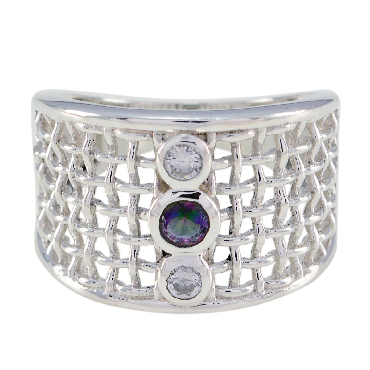 Multi Stone Trilogy Australian 925 Sterling Silver multicolor Gemstones Eye-catching Filigree Ring Jewelry