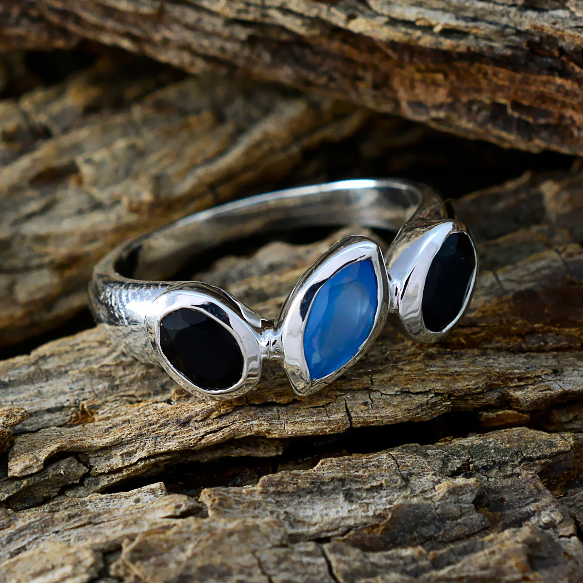 Multi Stone Trilogy Egyptian 925 Silver multicolor Gems Minimal Romantic Ring Jewelry - Image 3