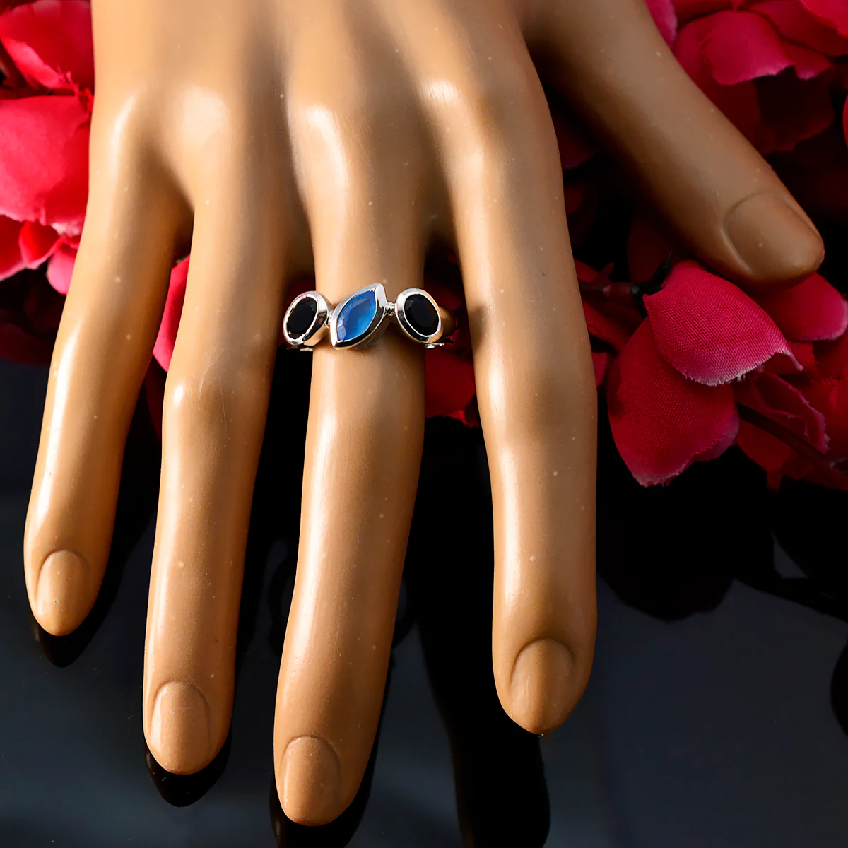Multi Stone Trilogy Egyptian 925 Silver multicolor Gems Minimal Romantic Ring Jewelry - Image 5