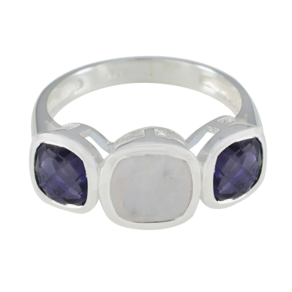 Multi Stone Trilogy Egyptian 925 Silver multicolor Gemstone Slim Glamorous Ring Jewellery