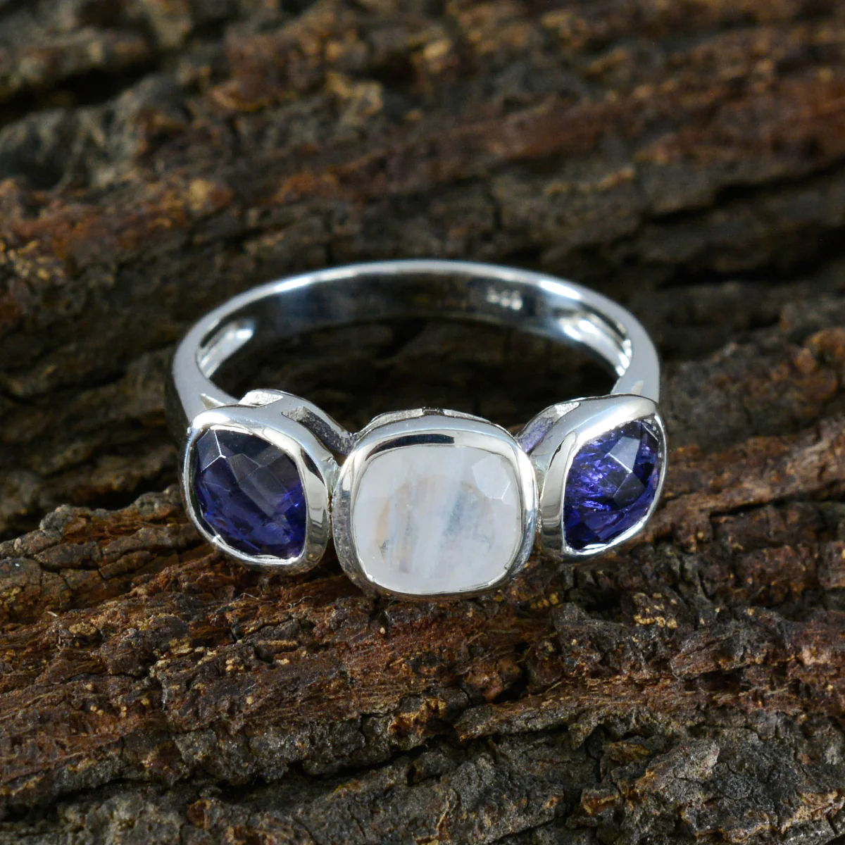Multi Stone Trilogy Egyptian 925 Silver multicolor Gemstone Slim Glamorous Ring Jewellery - Image 3