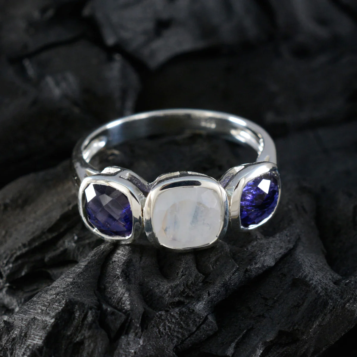 Multi Stone Trilogy Egyptian 925 Silver multicolor Gemstone Slim Glamorous Ring Jewellery - Image 4
