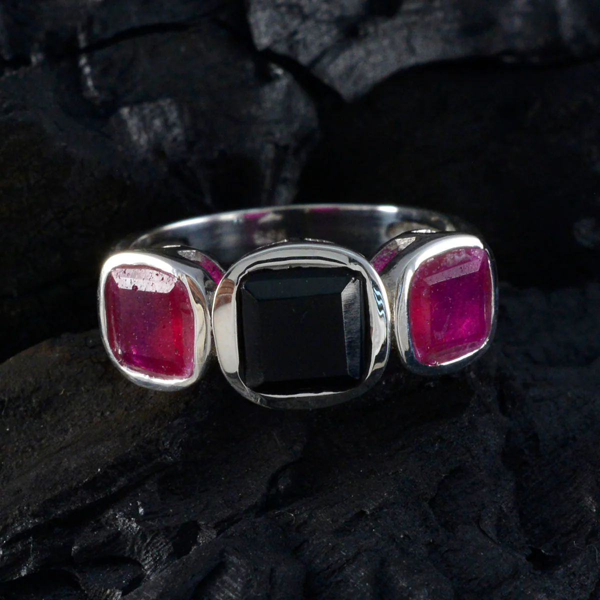 Multi Stone Trilogy Egyptian 925 Sterling Silver multicolor Gemstones Slim Boho Ring Jewelry - Image 4
