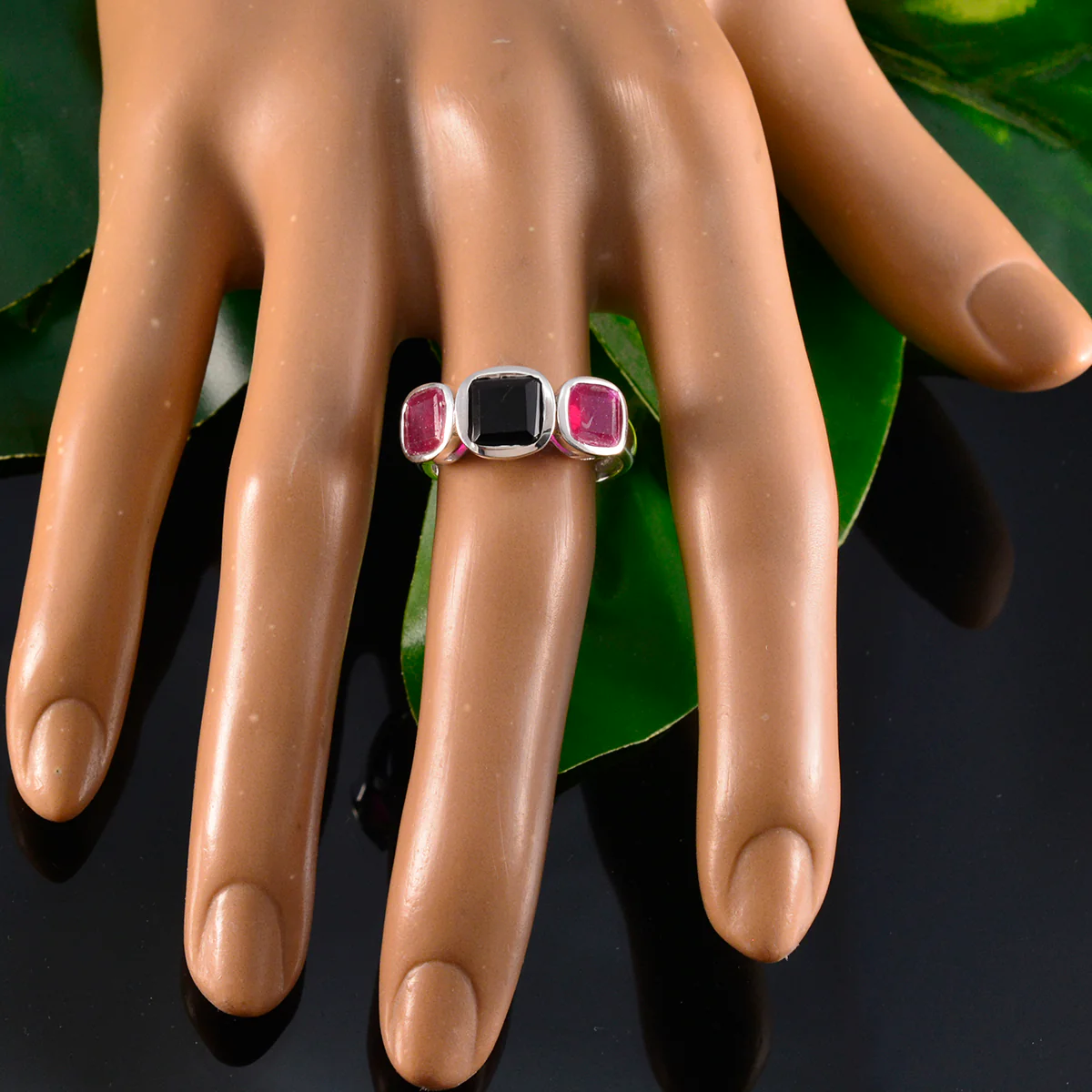 Multi Stone Trilogy Egyptian 925 Sterling Silver multicolor Gemstones Slim Boho Ring Jewelry - Image 5