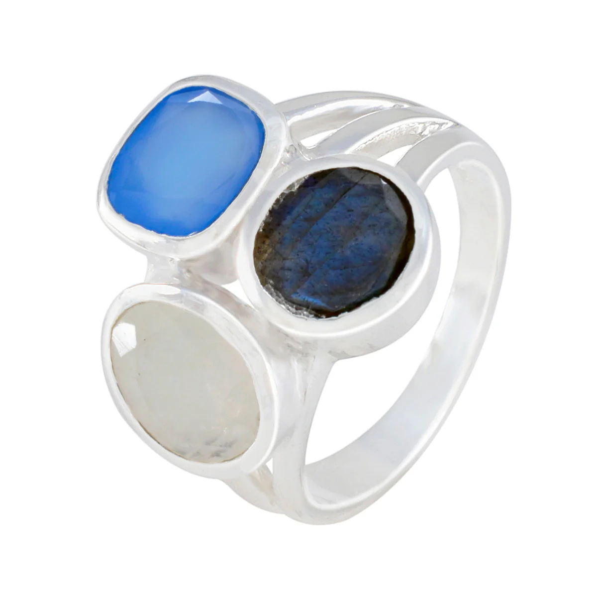 Multi Stone Trilogy Egyptian Silver multicolor Gems Eye-catching Cocktail Ring Jewelry - Image 2