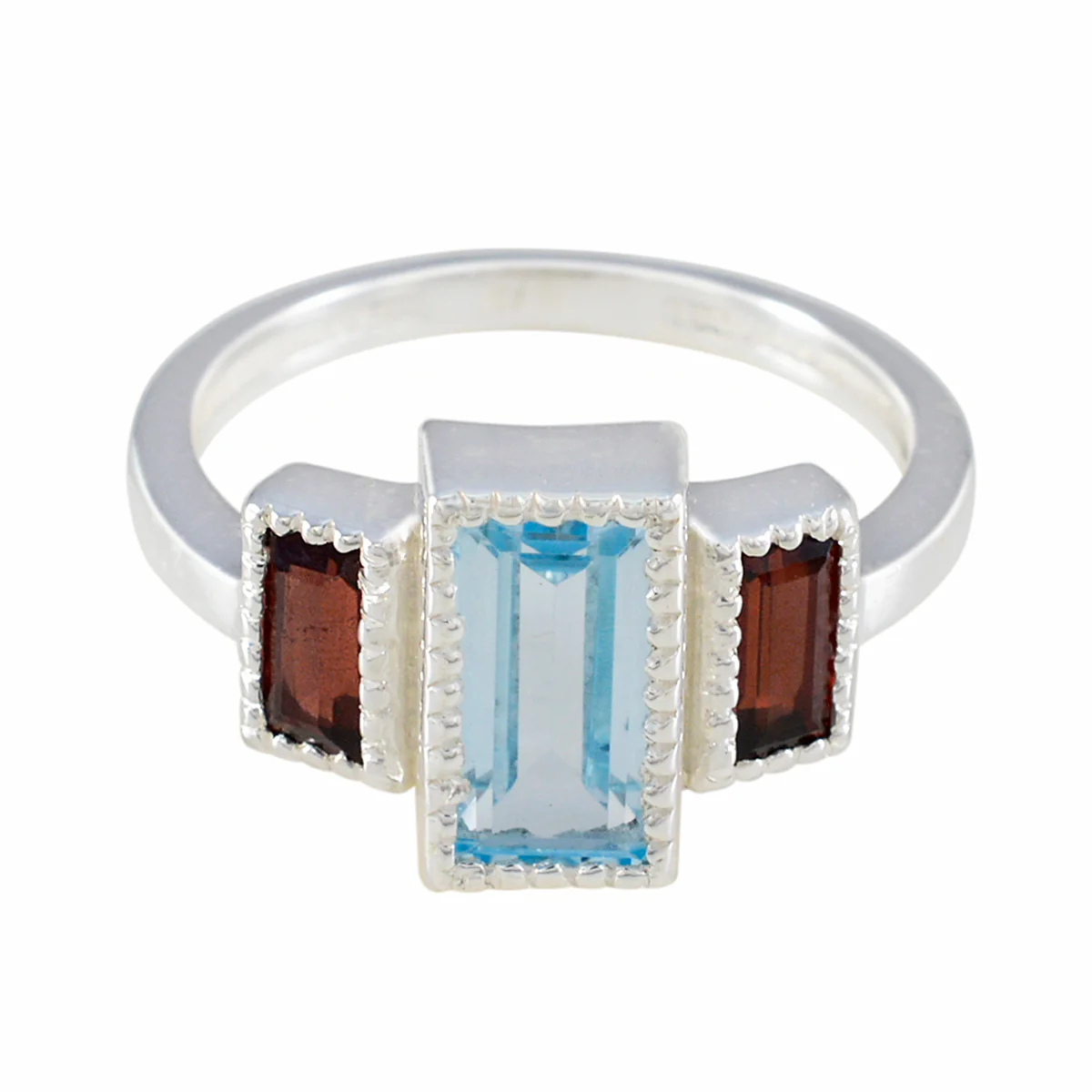 Multi Stone Trilogy Egyptian Sterling Silver multicolor Gems Featherlight Trendy Ring Jewelry
