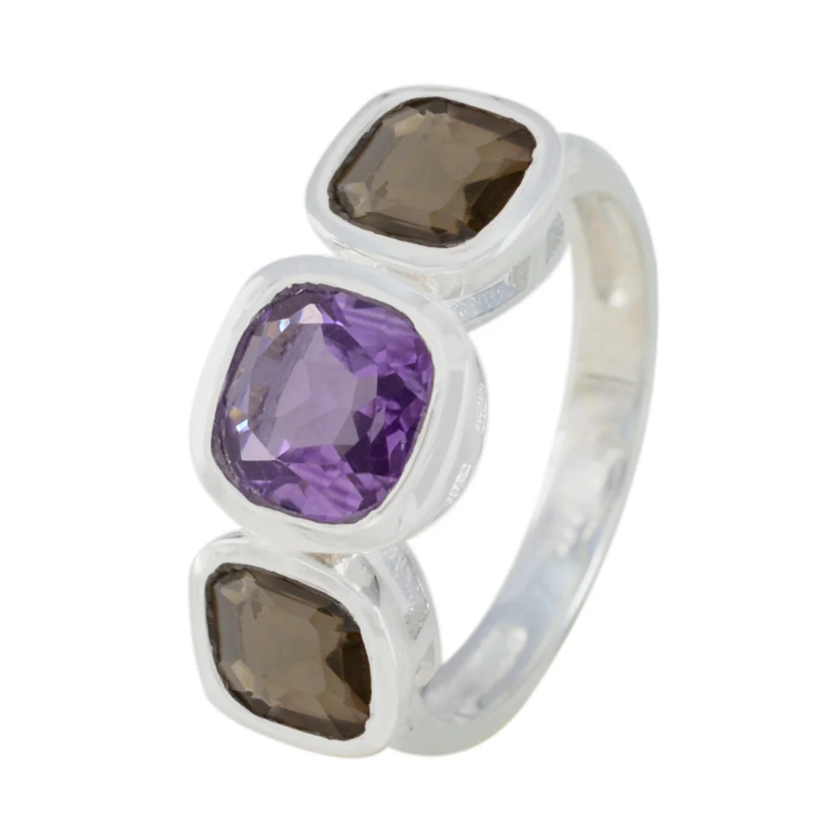 Multi Stone Trilogy Egyptian Sterling Silver multicolor Gems Slim Glamorous Ring Jewellery - Image 2