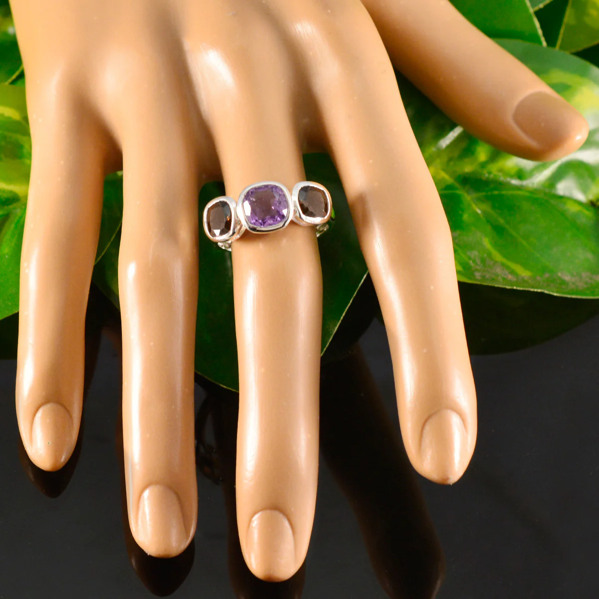 Multi Stone Trilogy Egyptian Sterling Silver multicolor Gems Slim Glamorous Ring Jewellery - Image 5