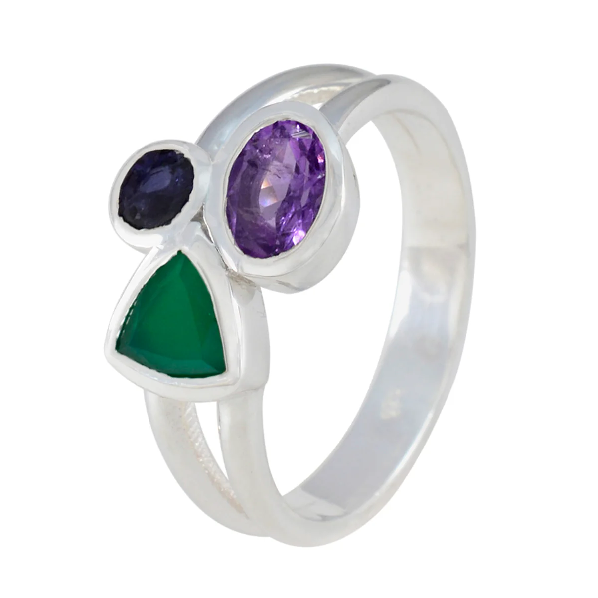 Multi Stone Trilogy Egyptian Sterling Silver multicolor Gemstone Minimal Cultural Ring Jewelry - Image 2