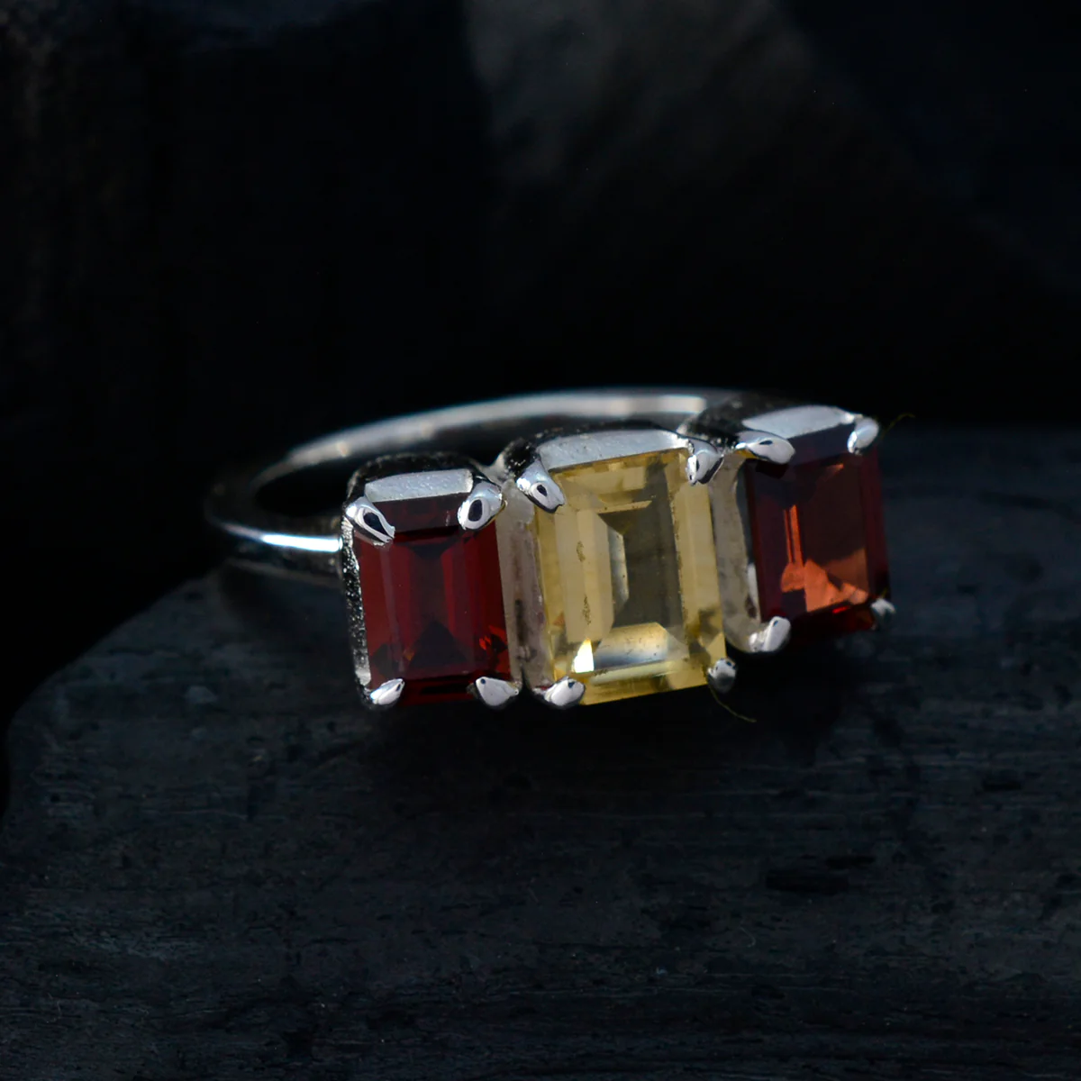 Multi Stone Trilogy French 92.5 Silver multicolor Gemstones Slim Trendy Ring Jewellery - Image 4