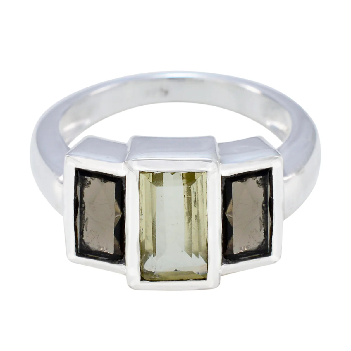 Multi Stone Trilogy French 925 Sterling Silver multicolor Gemstones Minimal Sophisticated Ring Jewelry
