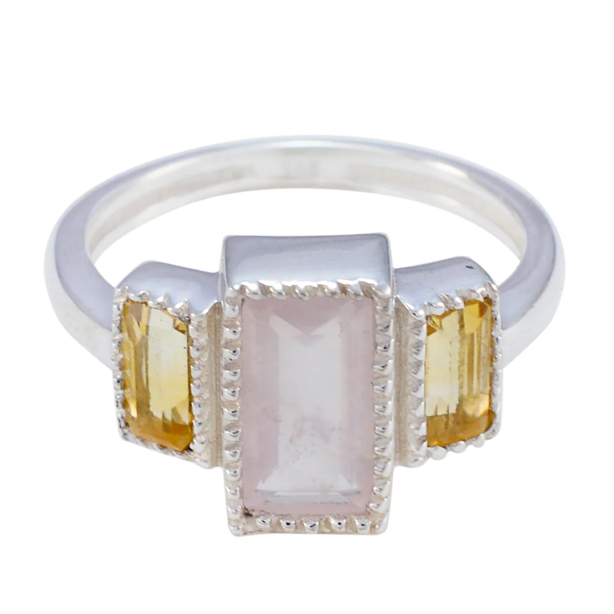 Multi Stone Trilogy French Silver multicolor Gems Featherlight Luxurious Ring Jewelry