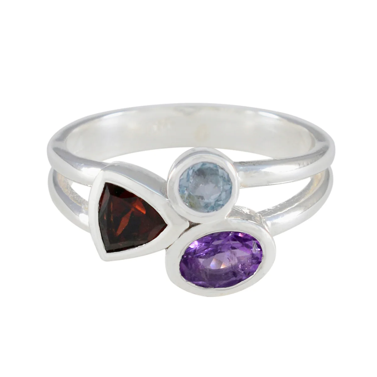 Multi Stone Trilogy German 92.5 Silver multicolor Gems Minimal Artisan Ring Jewelry