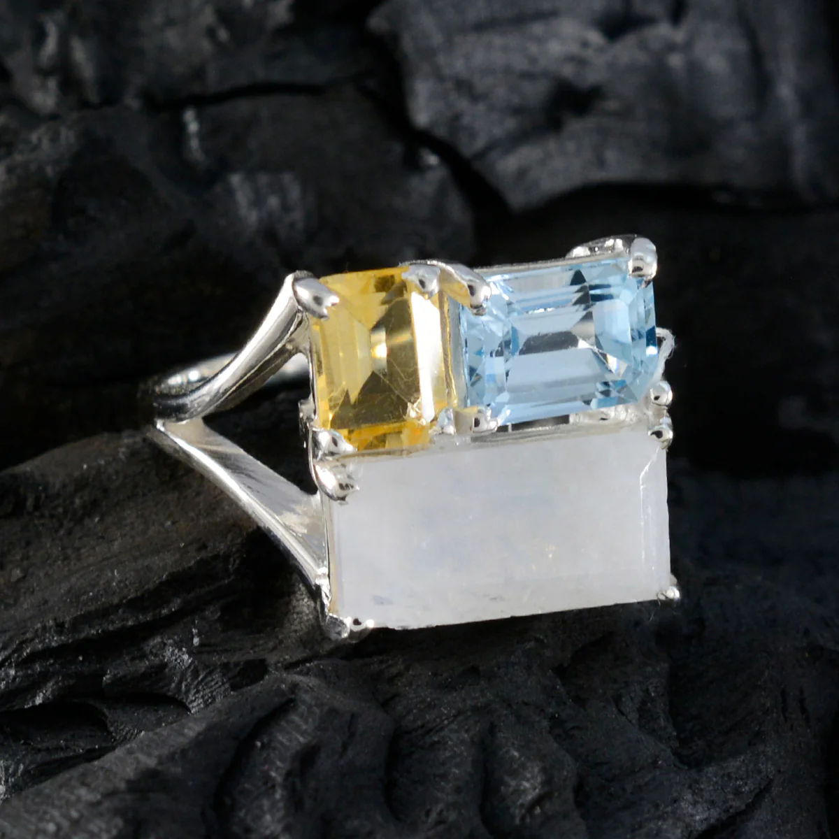 Multi Stone Trilogy German 92.5 Silver multicolor Gemstone Classic Trendy Ring Jewelry - Image 4