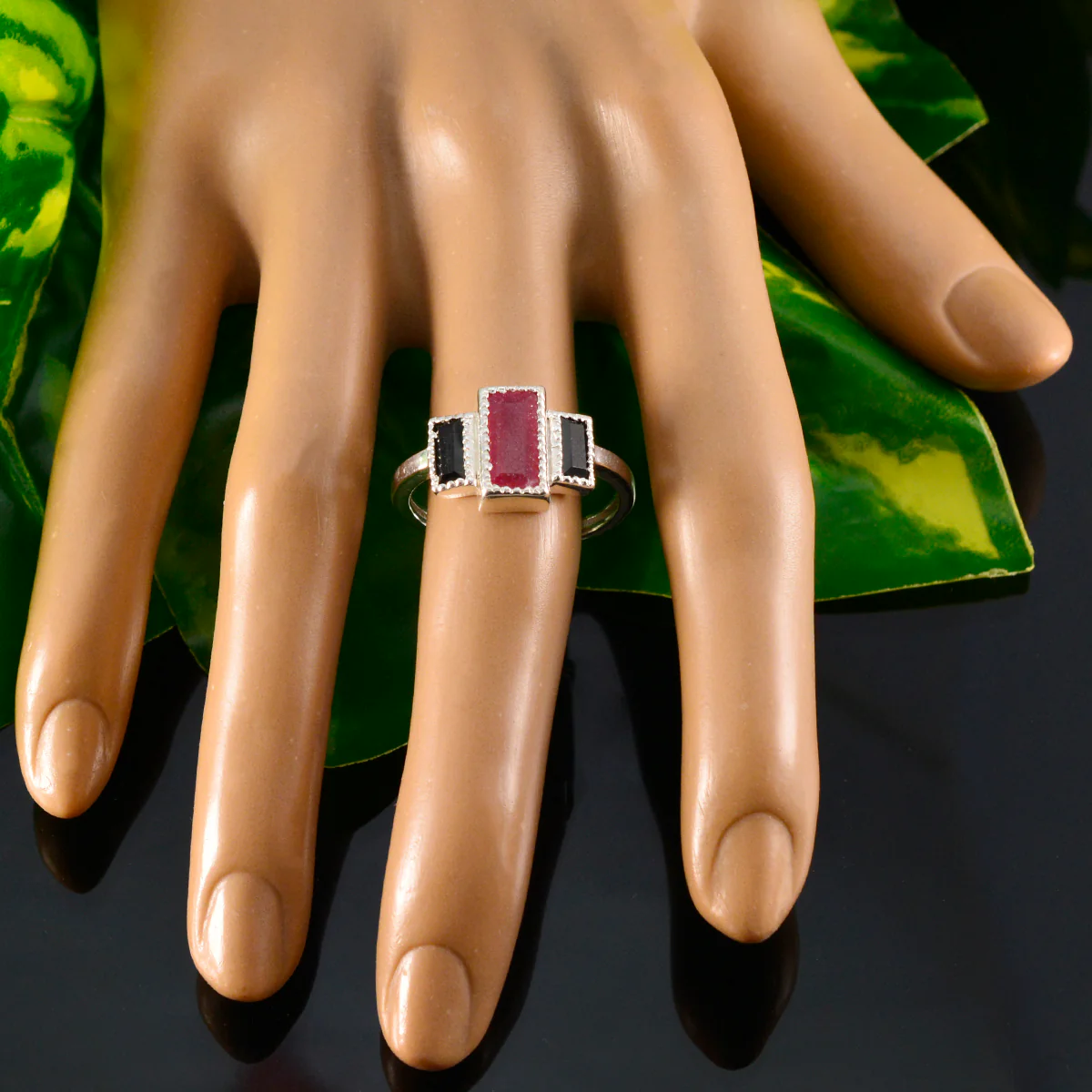 Multi Stone Trilogy German 92.5 Silver multicolor Gemstones Featherlight Boho Ring Jewelry - Image 5