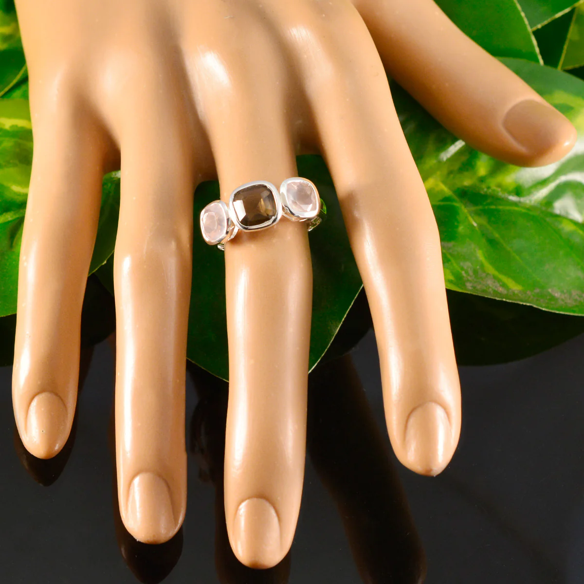 Multi Stone Trilogy German 92.5 Silver multicolor Gemstones Slim Modern Ring Jewellery - Image 5