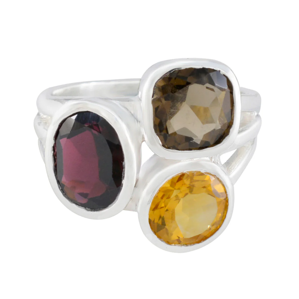 Multi Stone Trilogy German 925 Silver multicolor Gemstones Eye-catching Cocktail Ring Jewelry