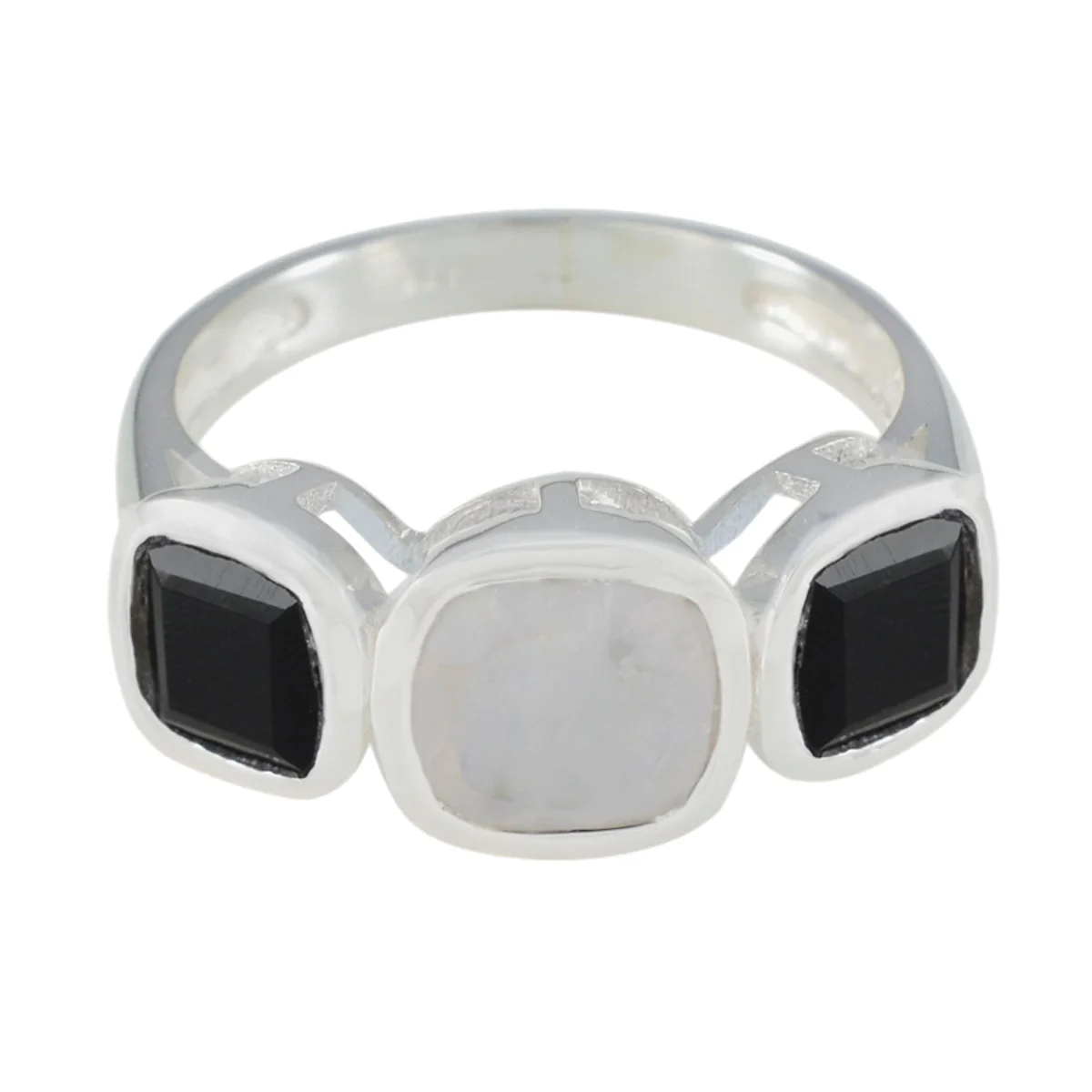 Multi Stone Trilogy German 925 Sterling Silver multicolor Gems Slim Modern Ring Jewellery