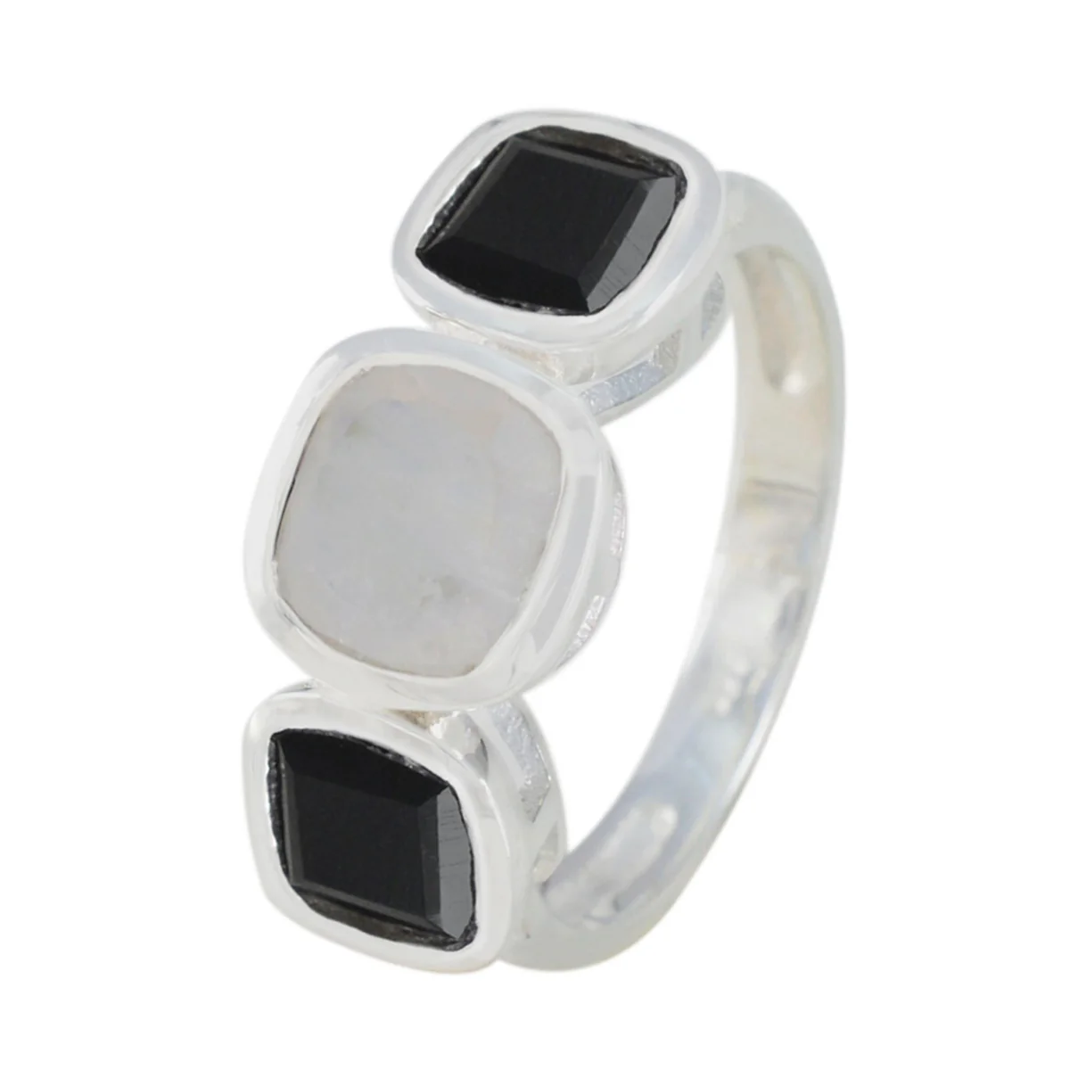 Multi Stone Trilogy German 925 Sterling Silver multicolor Gems Slim Modern Ring Jewellery - Image 2