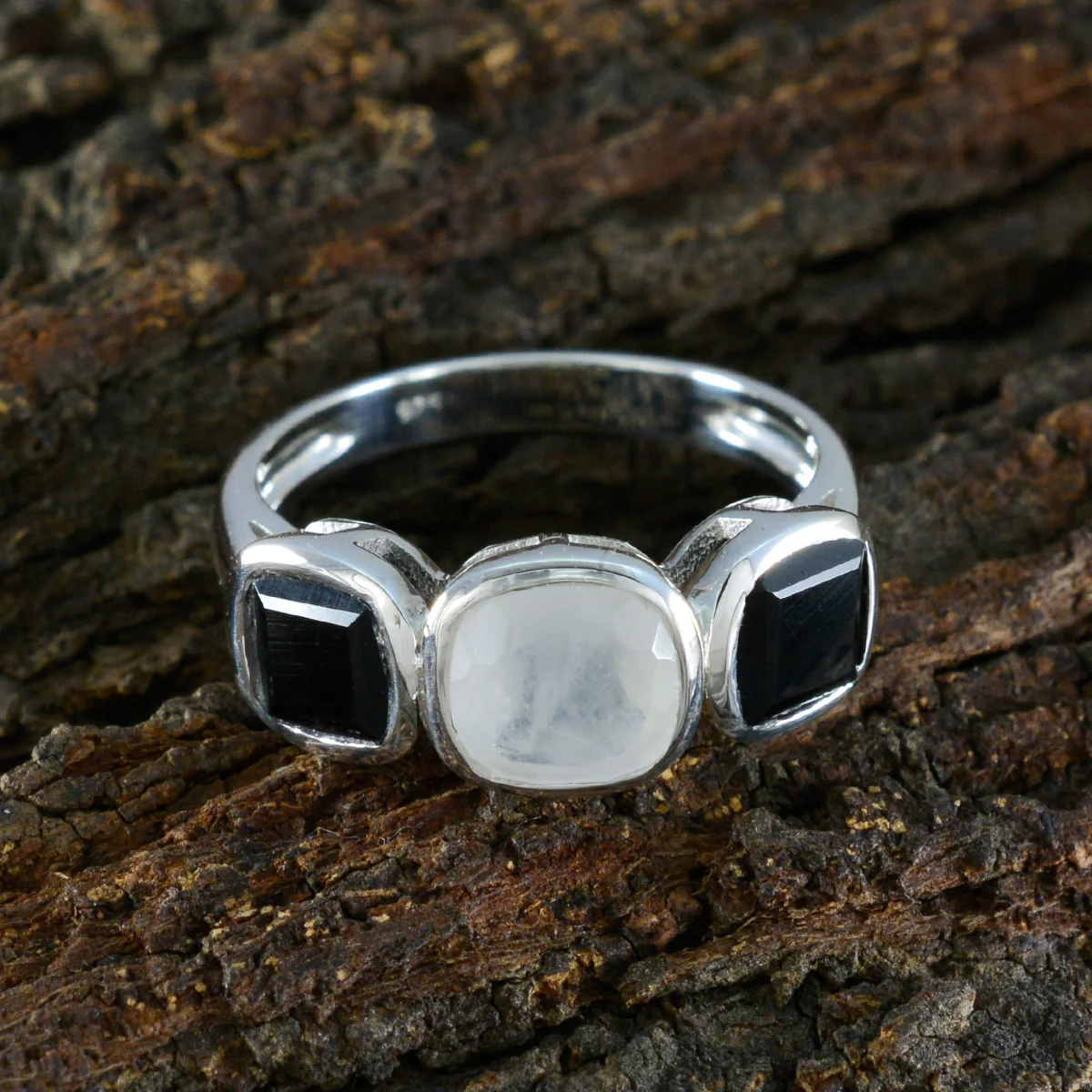 Multi Stone Trilogy German 925 Sterling Silver multicolor Gems Slim Modern Ring Jewellery - Image 3