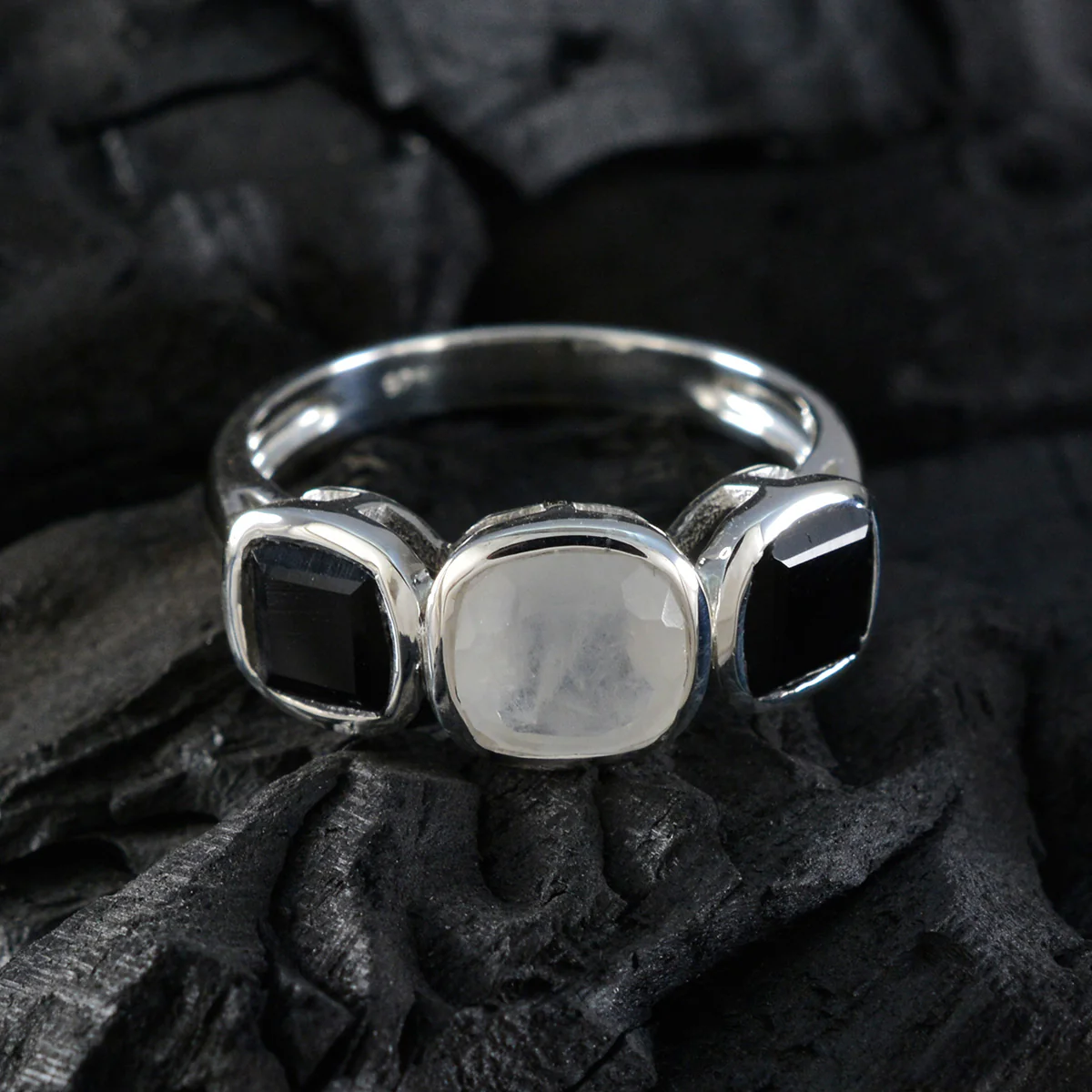 Multi Stone Trilogy German 925 Sterling Silver multicolor Gems Slim Modern Ring Jewellery - Image 4