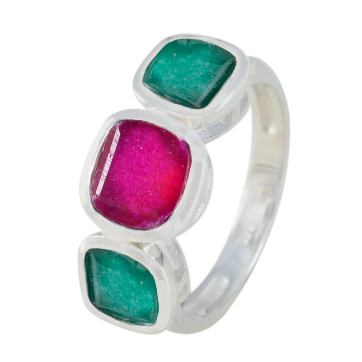 Multi Stone Trilogy German Sterling Silver multicolor Gemstone Slim Romantic Ring Jewelry - Image 2