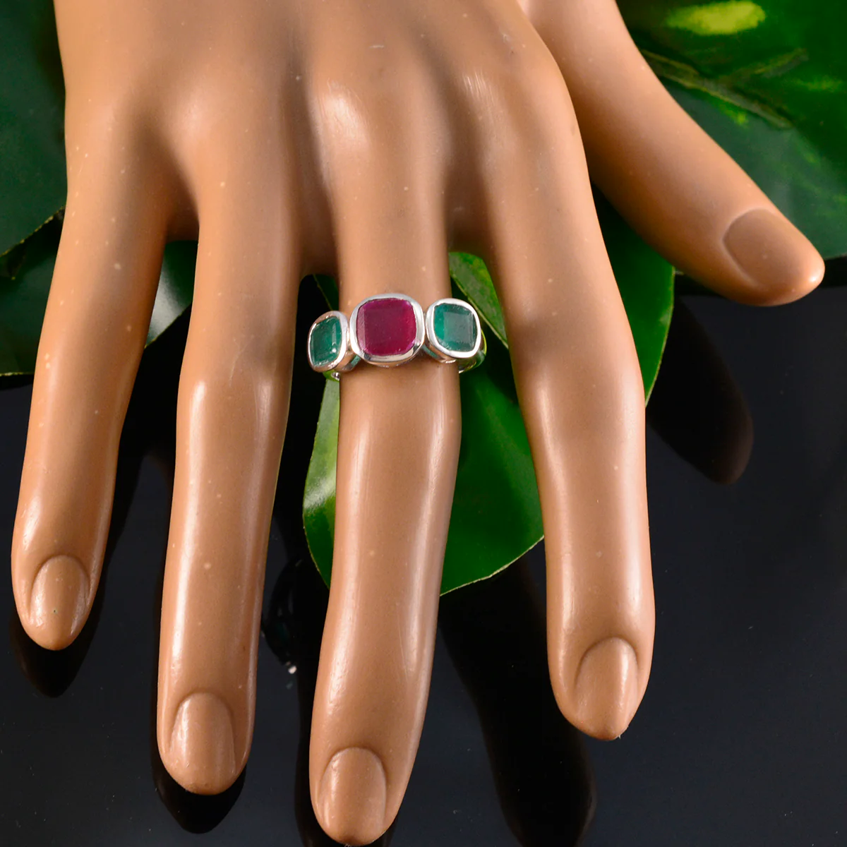 Multi Stone Trilogy German Sterling Silver multicolor Gemstone Slim Romantic Ring Jewelry - Image 5