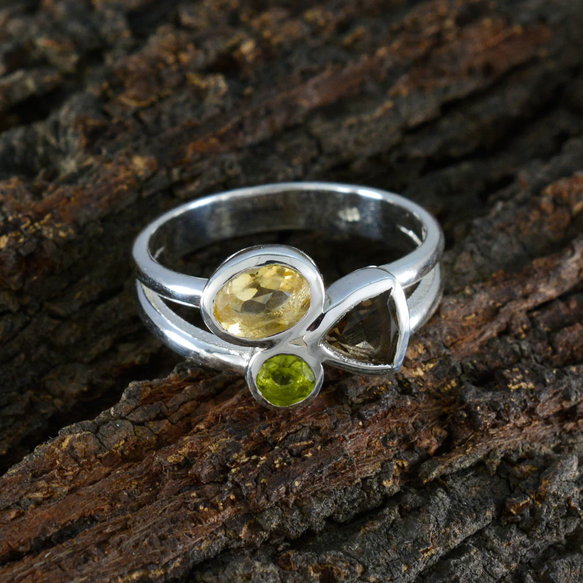 Multi Stone Trilogy Indian 925 Silver multicolor Gems Minimal Modern Ring Jewelry - Image 3