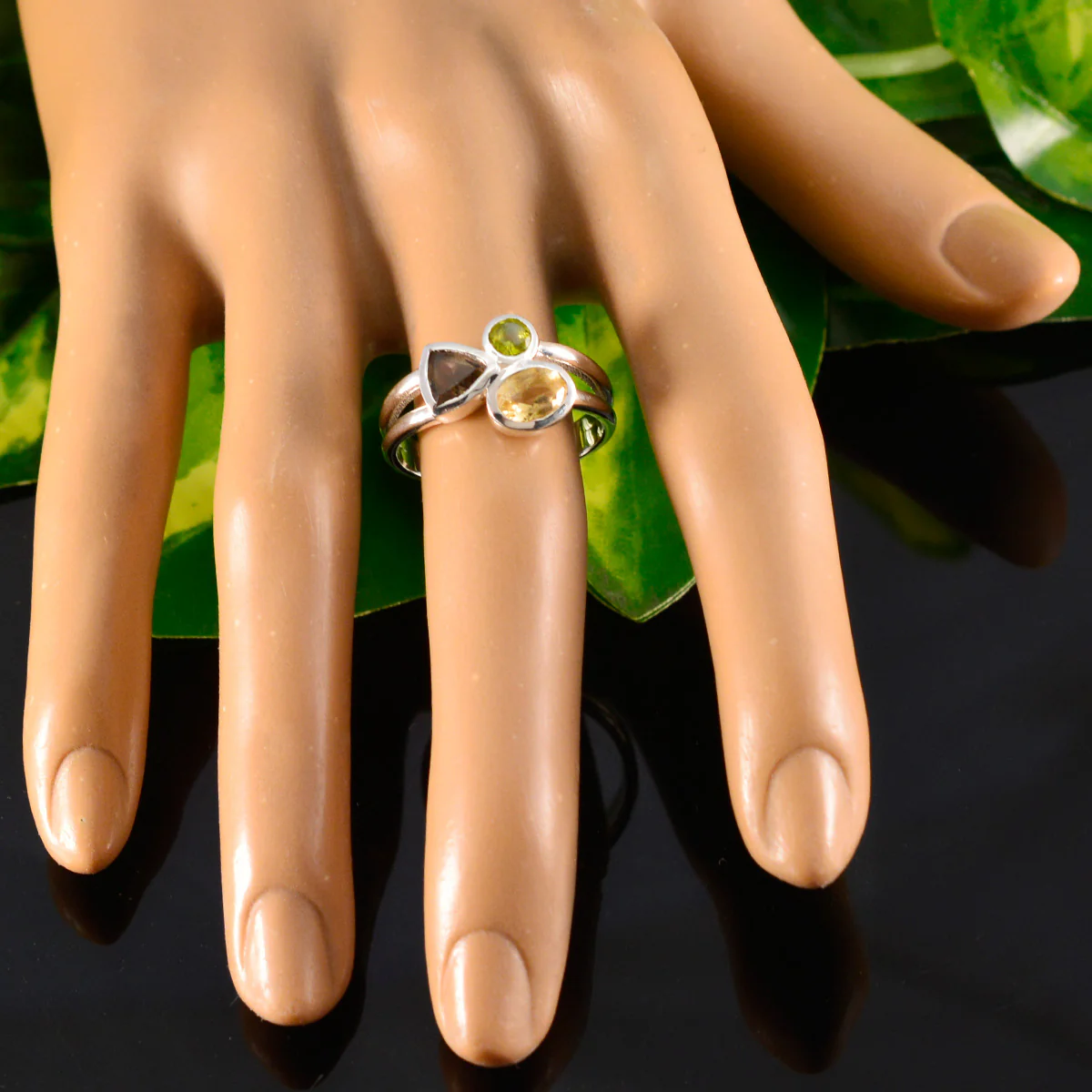 Multi Stone Trilogy Indian 925 Silver multicolor Gems Minimal Modern Ring Jewelry - Image 5