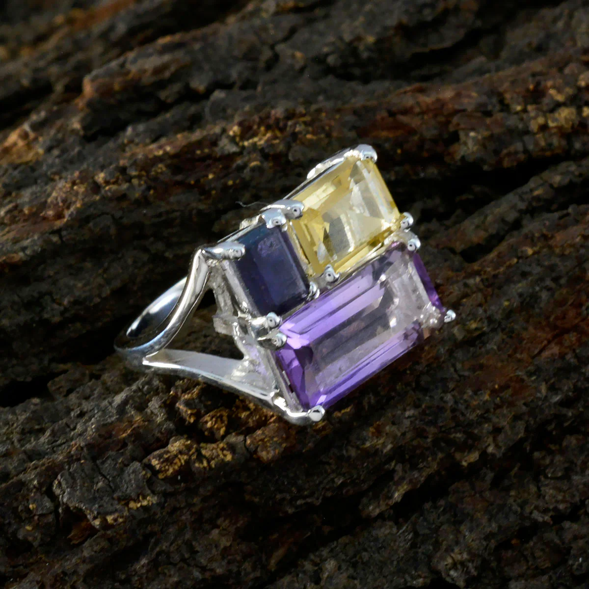 Multi Stone Trilogy Indian 925 Silver multicolor Gemstone Classic Trendy Ring Jewelry - Image 3