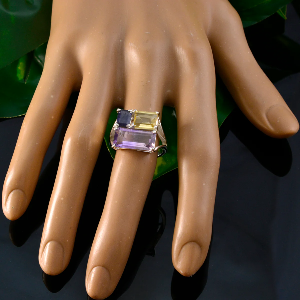 Multi Stone Trilogy Indian 925 Silver multicolor Gemstone Classic Trendy Ring Jewelry - Image 5